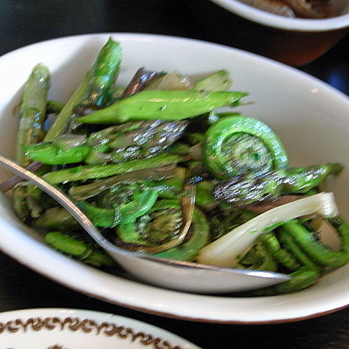 Spring greens - fiddleheads, asparagus and ramps - at Hungry Mother