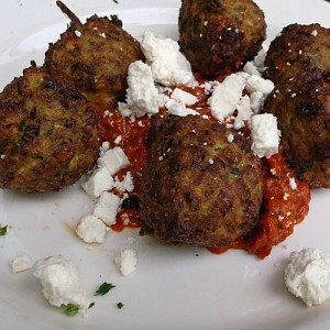 Zucchini fritters with ajvar