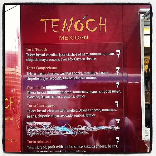 The menu at Tenoch Movil