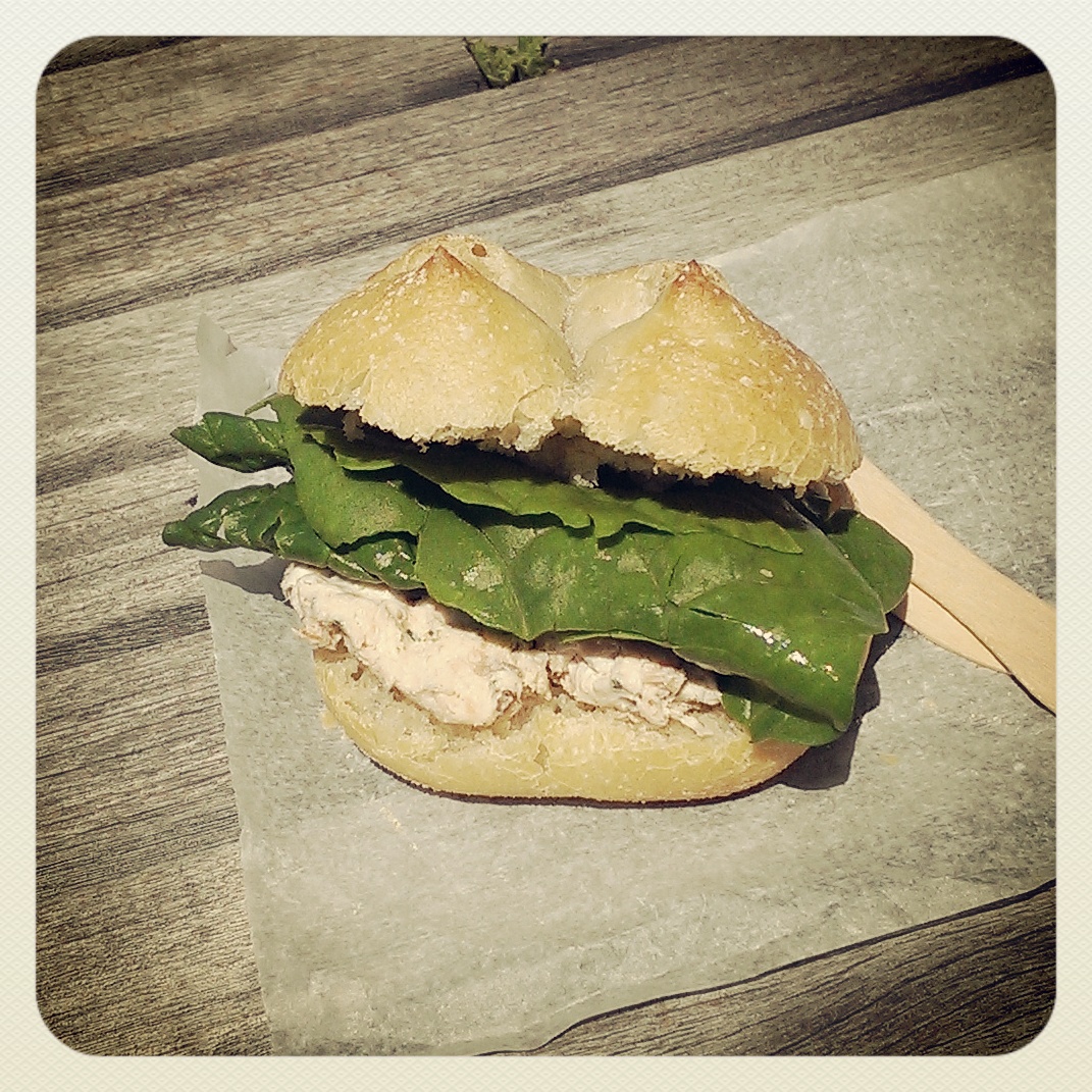 The locavore sandwich: salmon pate and spinach